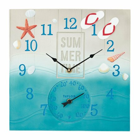 TAYLOR PRECISION PRODUCTS 14-In. x 14-In. Summertime Poly Resin Clock and Thermometer 5293763